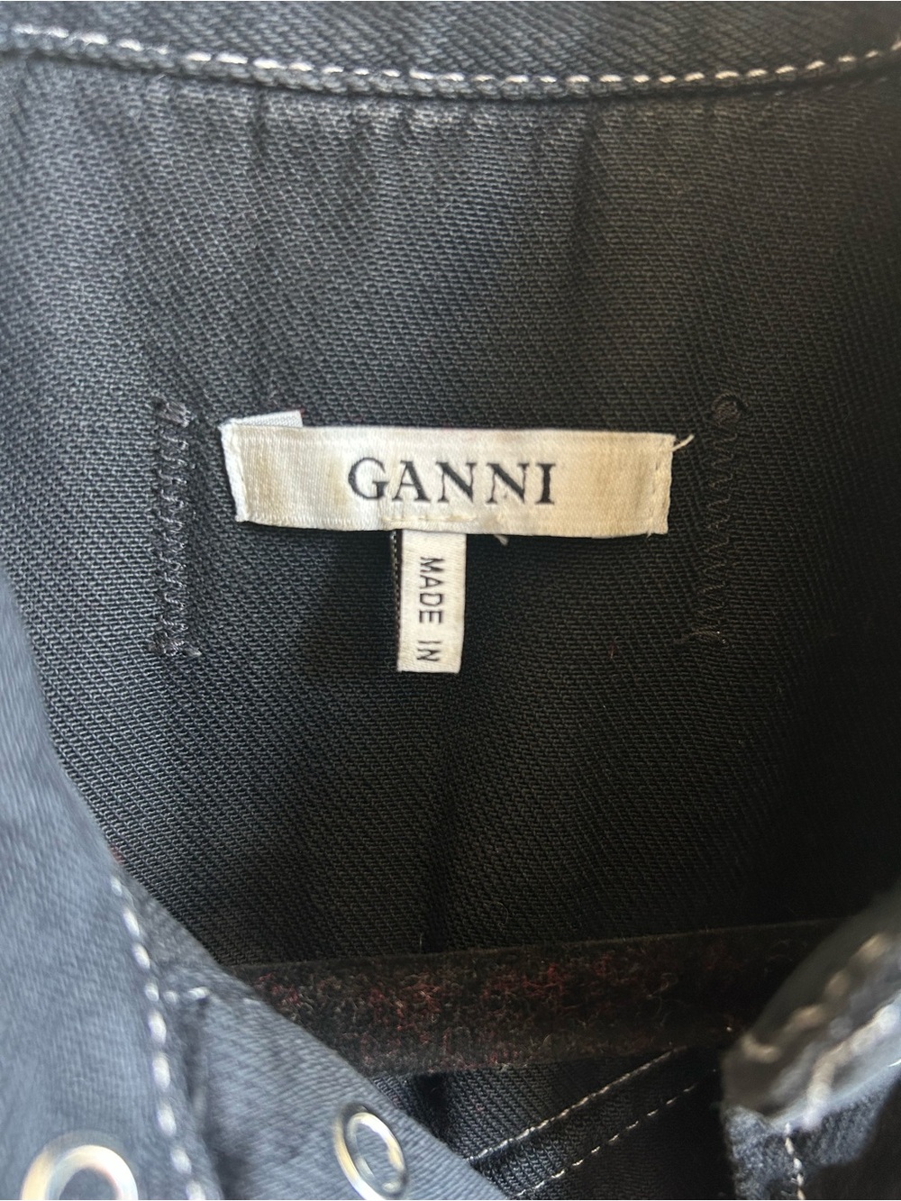 GANNI Fringe Western Shirt Black Contrast Stitch Denim Size EU 34 - Picture 9 of 12